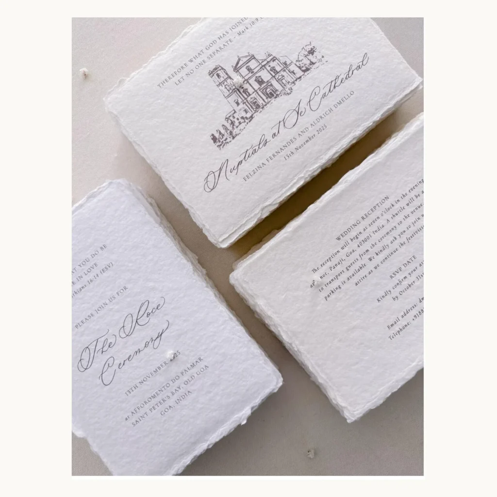 Photograph of Illustrated Venue Deckle-Edge Wedding Invitations