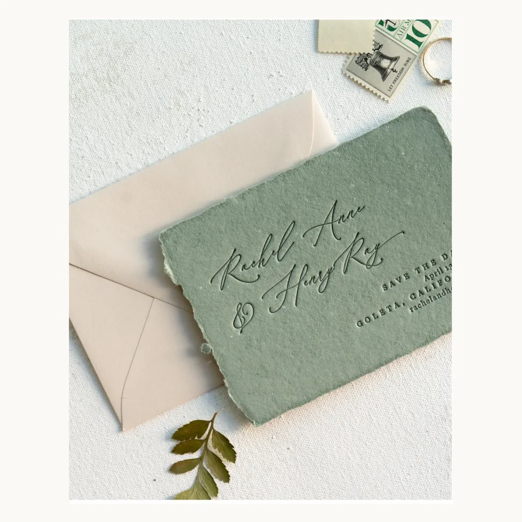 Photograph of Forest-Green Rachel and Hang Save-the-Date Card