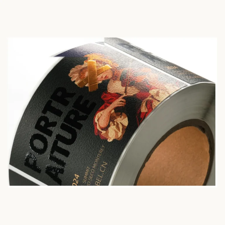 Photograph of Black Illustrated Wine Labels with Copper Foil