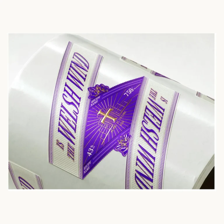 Photograph of Purple Geometric Bottle Labels with Raised UV