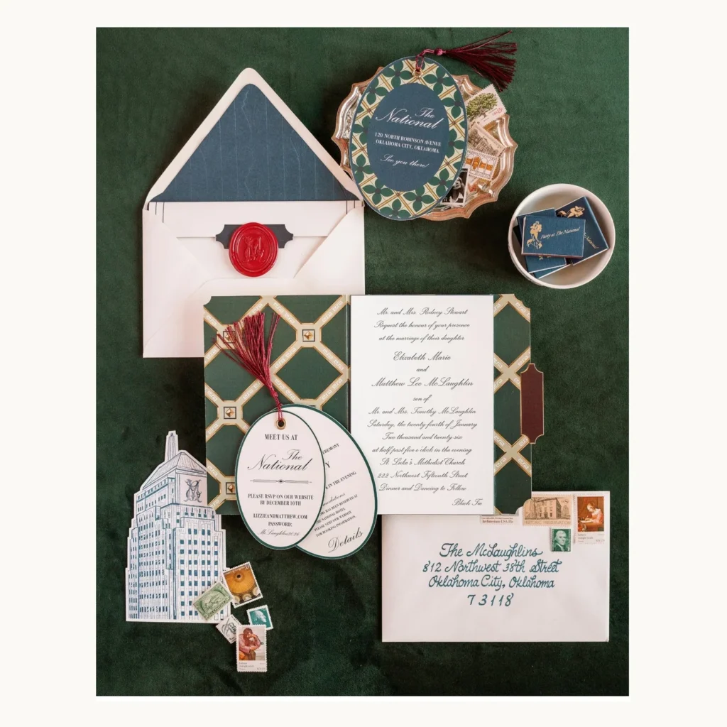 Photograph of Dark Green Manor Wedding Invitation Suite