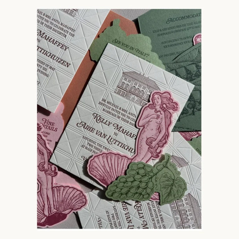 Photograph of Pink and Green Estate Wedding Invitation Suite