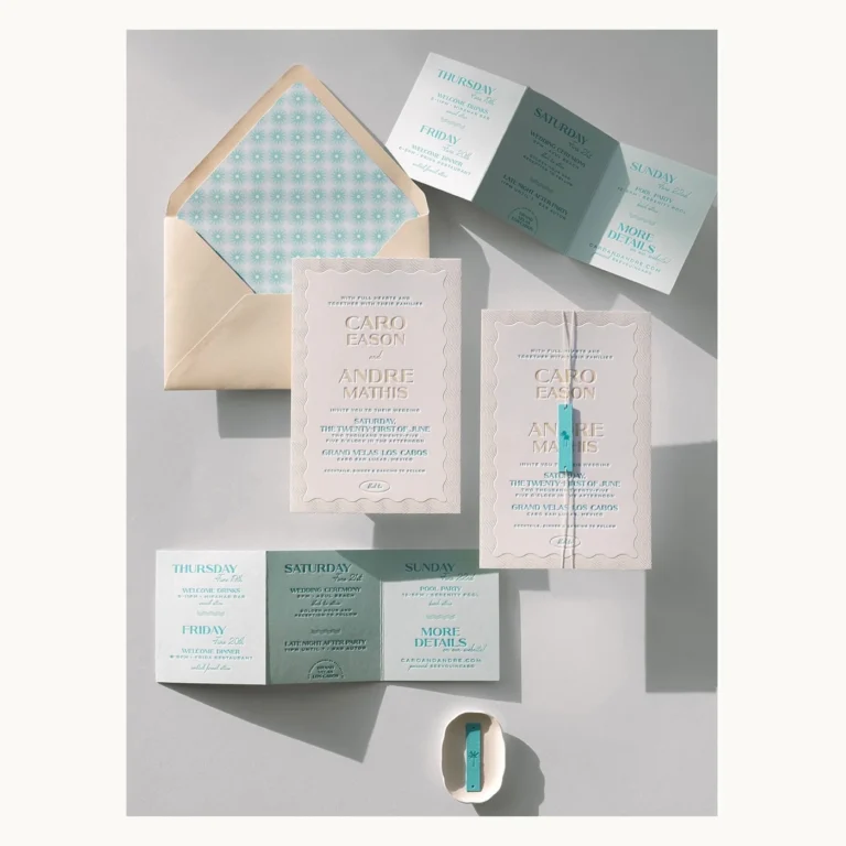 Photograph of Mint Blue Coastal Wedding Invitation Set