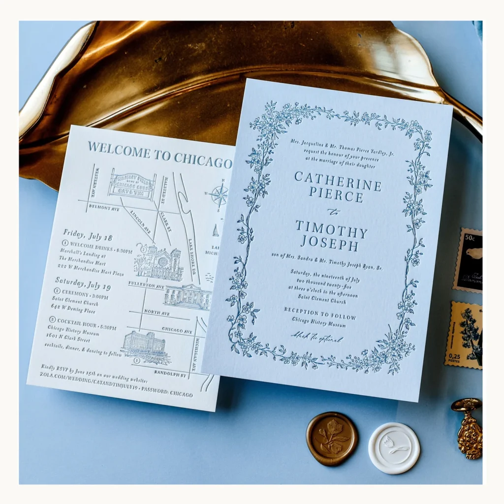 Photograph of Blue Illustrated City Wedding Invitations