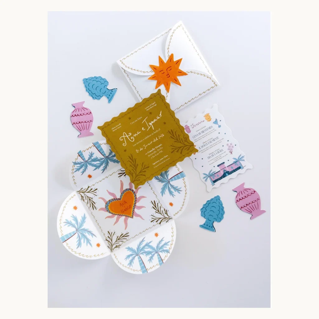 Photograph of Colorful Sicilian Island Wedding Invitations