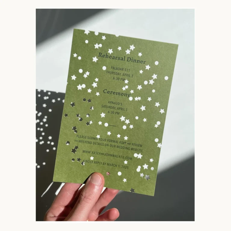Photograph of Olive Green Starlight Cutout Wedding Invitations