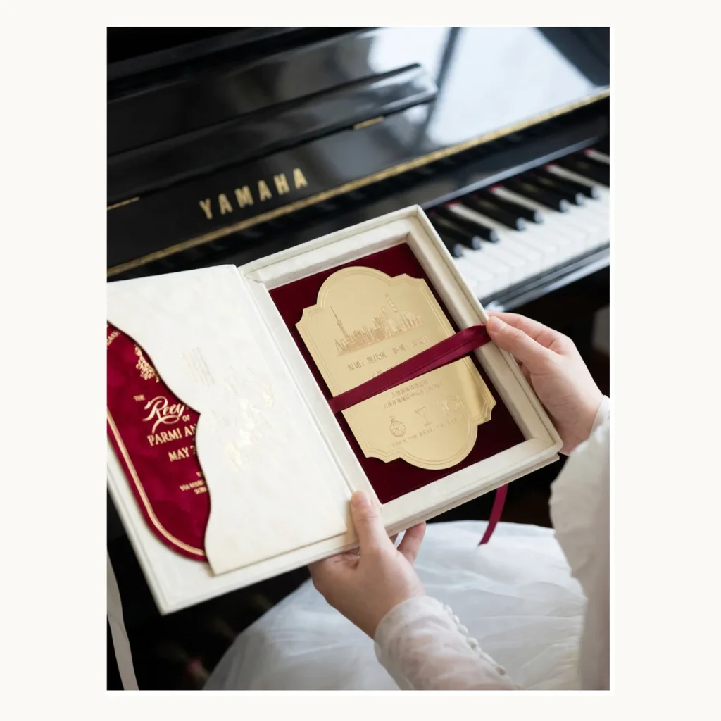 Photograph of Burgundy Boxed Wedding Invitation Set