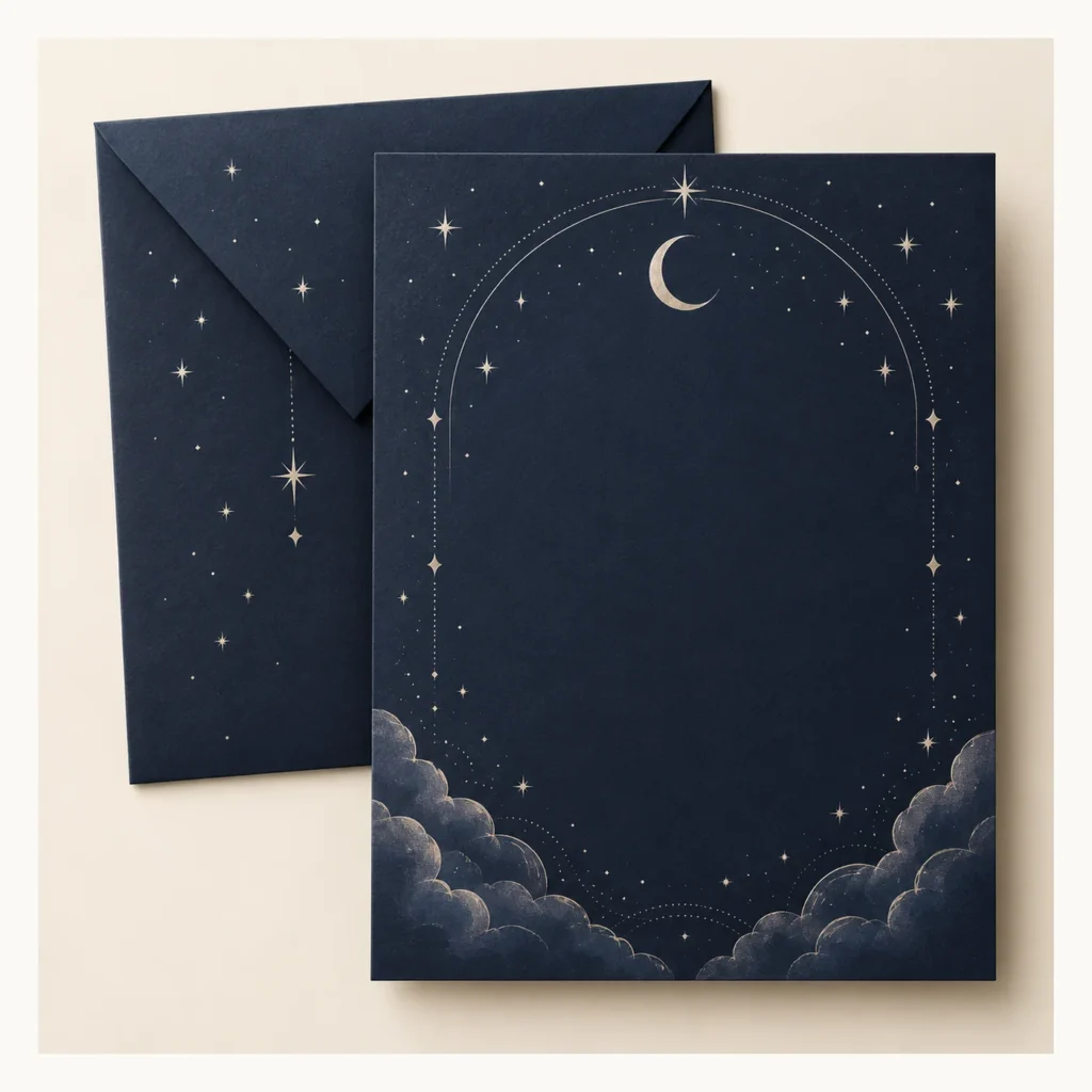 Digital concept rendering of Midnight Celestial Wedding Invitation Concept