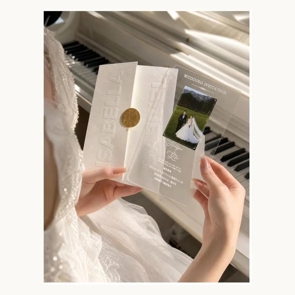 Photograph of Ivory Embossed Wedding Invitations with Seal