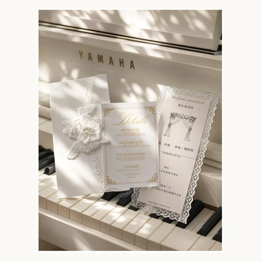 Photograph of White Floral Lace Wedding Invitations