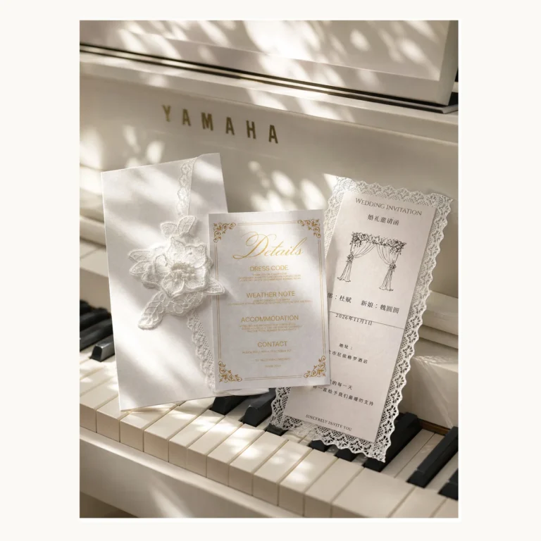 Photograph of White Floral Lace Wedding Invitations