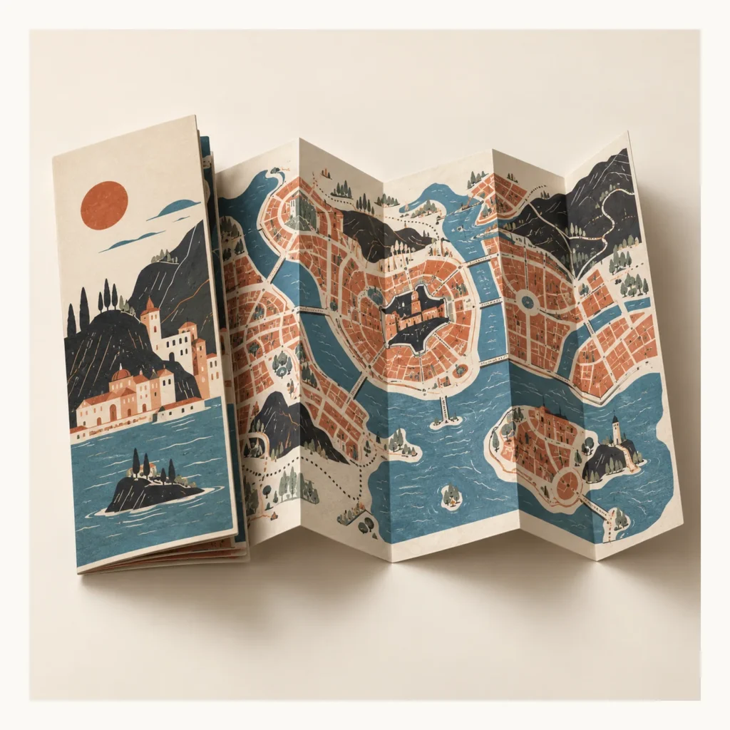 Digital concept rendering of Foldable Illustrated Map Booklet Design Concept