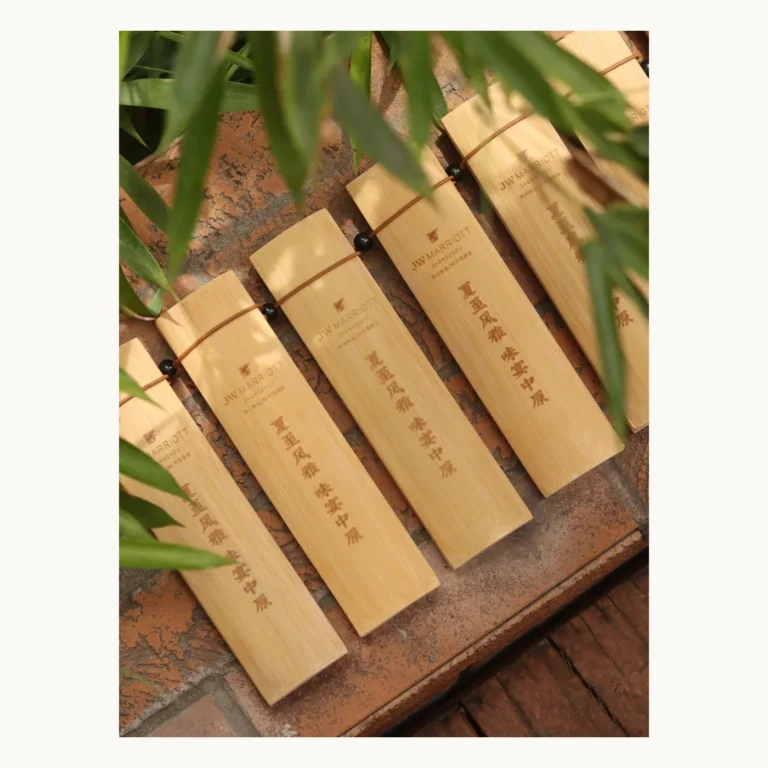 Photograph of Engraved Bamboo Cover Foldout Menu