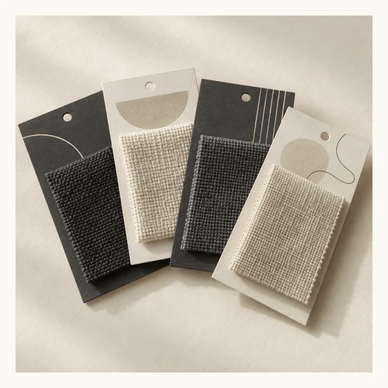 Digital concept rendering of Neutral Fabric Swatch Header Cards Design Concept
