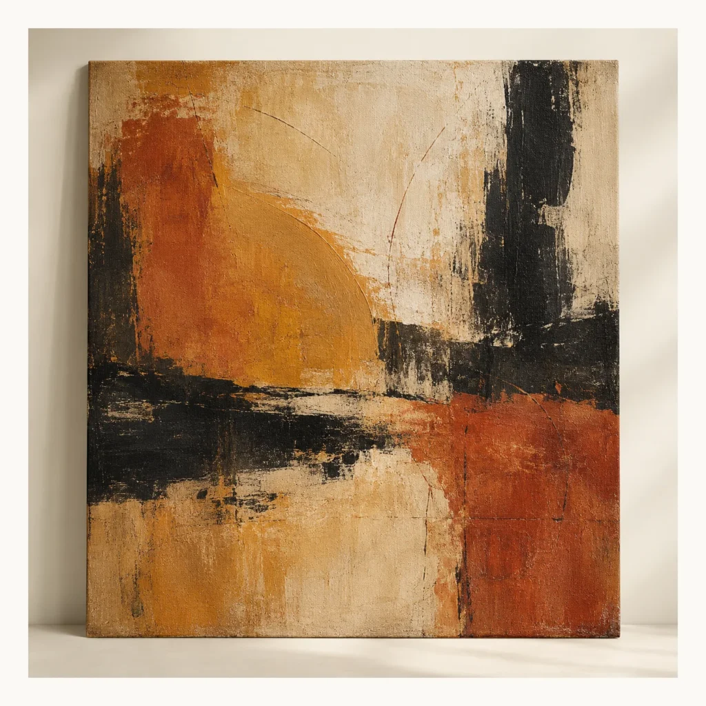 Digital concept rendering of Rust and Black Abstract Canvas Design Concept
