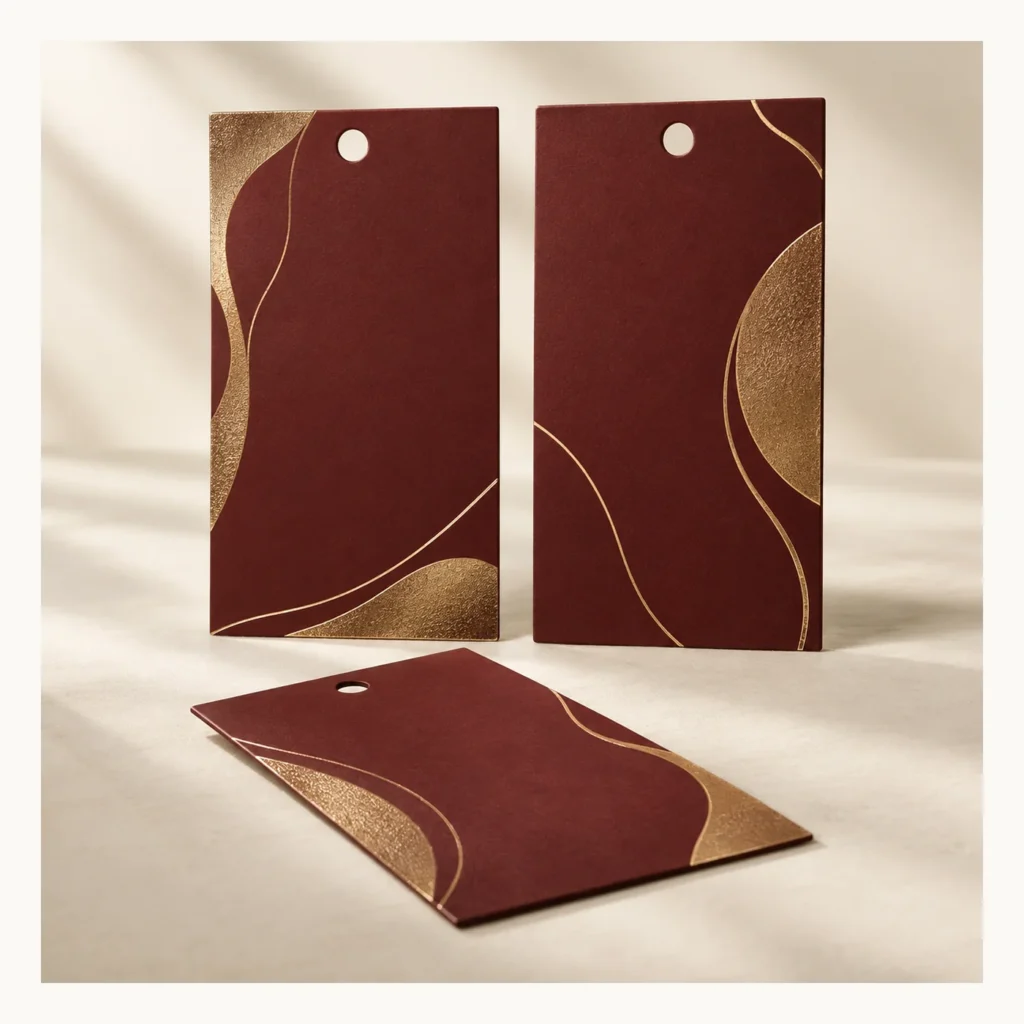 Digital concept rendering of Burgundy Hanging Cards Design Concept