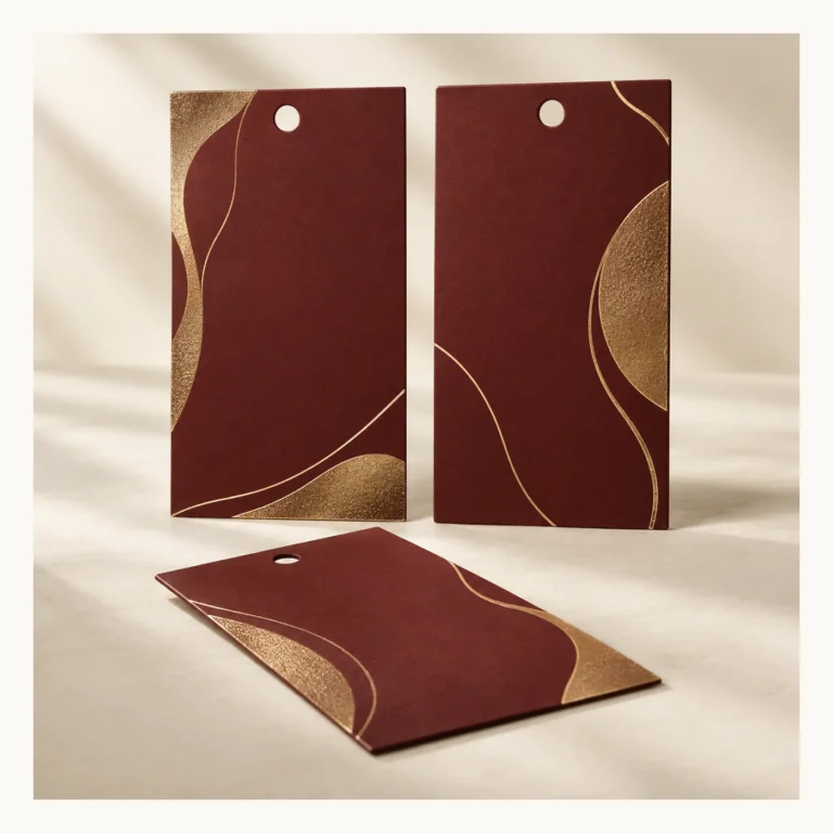 Digital concept rendering of Burgundy Hanging Cards Design Concept