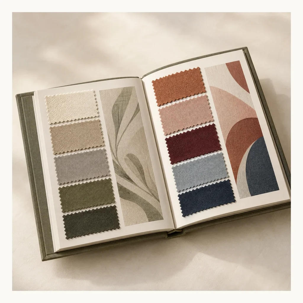 Digital concept rendering of Fabric Sample Hardcover Book Design Concept