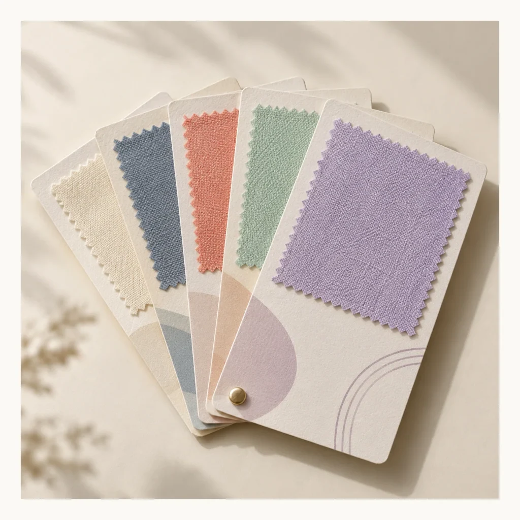 Digital concept rendering of Pastel Fabric Swatch Card Fan Design Concept