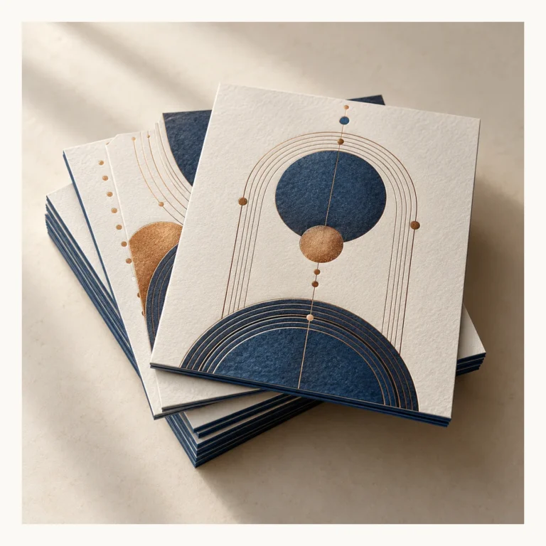 Digital concept rendering of Blue Geometric Print Card Set Design Concept