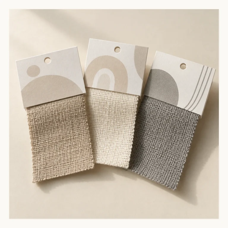 Digital concept rendering of White Fabric Swatch Header Cards Design Concept