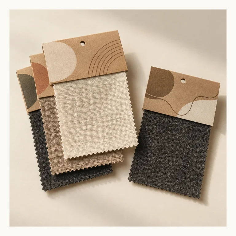 Digital concept rendering of Brown Fabric Swatch Header Cards Design Concept
